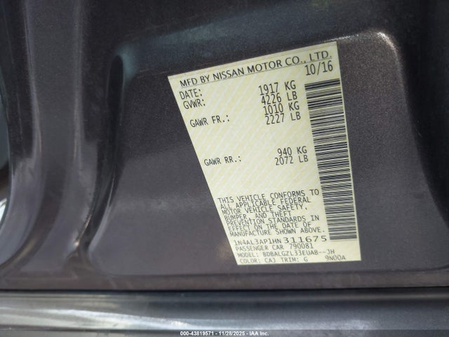 Nissan Altima 2.5 S 2017 1N4AL3AP1HN311675 Image 9