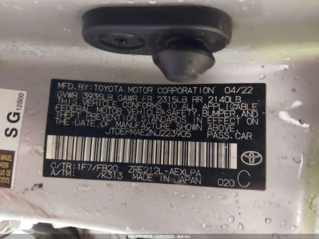 2022 TOYOTA COROLLA JTDEPMAE2NJ223905 Photo 8