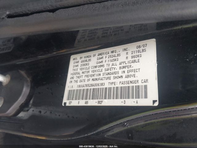 2008 ACURA TL 19UUA76528A006383 Photo 8