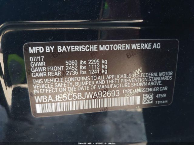 2018 BMW 540I WBAJE5C58JWA92693 Photo 8