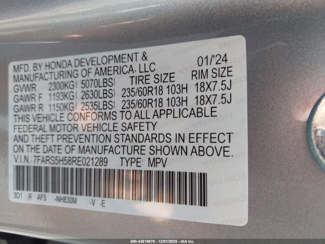 7FARS5H58RE021289 Honda Cr-v Hybrid Sport