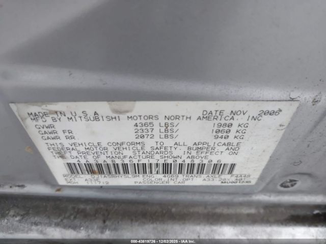 2007 MITSUBISHI GALANT 4A3AB36F17E048306 Photo 8