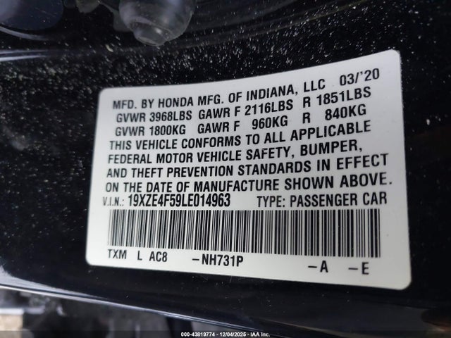 2020 HONDA INSIGHT 19XZE4F59LE014963 Photo 8