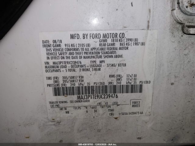 2018 FORD ECOSPORT MAJ3P1TE9JC239476 Photo 8
