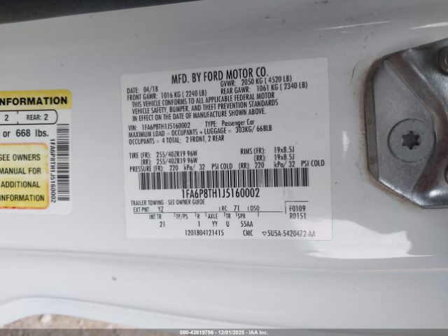 2018 FORD MUSTANG 1FA6P8TH1J5160002 Photo 8