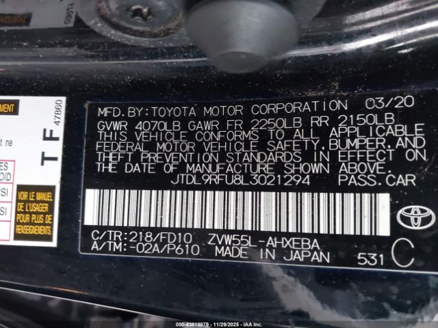 2020 TOYOTA PRIUS JTDL9RFU8L3021294 Photo 8