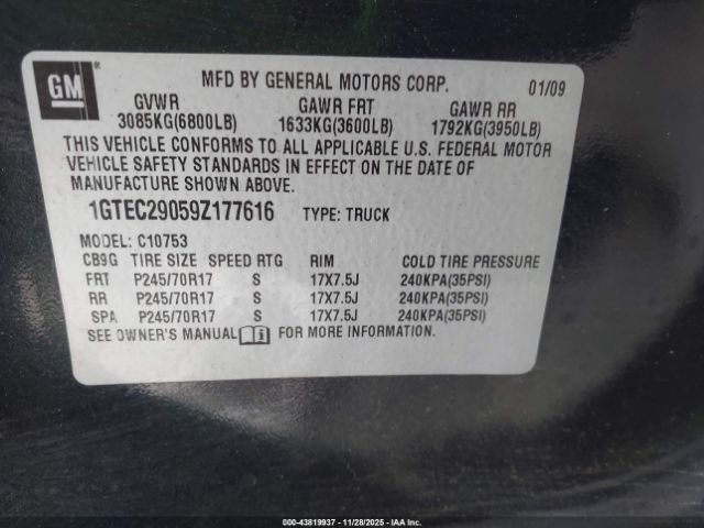 2009 GMC SIERRA 1500 1GTEC29059Z177616 Photo 8