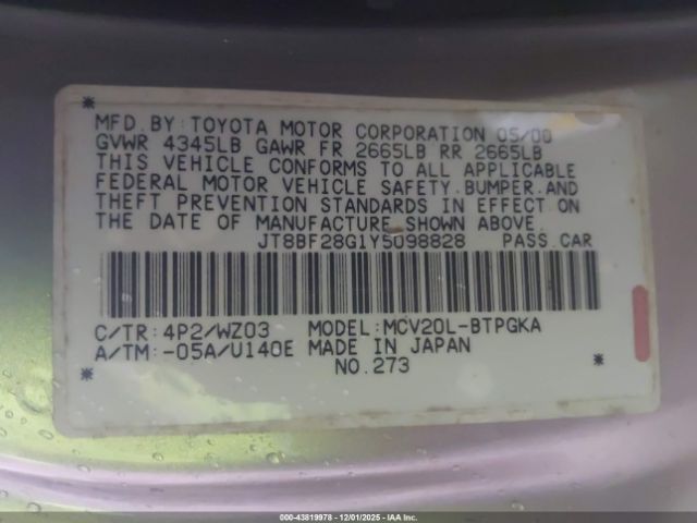 2000 LEXUS ES 300 JT8BF28G1Y5098828 Photo 8