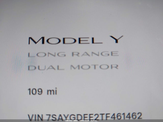 43819984 :رقم المزاد ، 7SAYGDEE2TF461462 vin ، 2026 Tesla Model Y Long Range Dual Motor All-wheel Drive/long Range Launch Series مزاد بيع