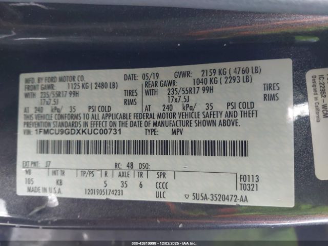 2019 FORD ESCAPE 1FMCU9GDXKUC00731 Photo 8