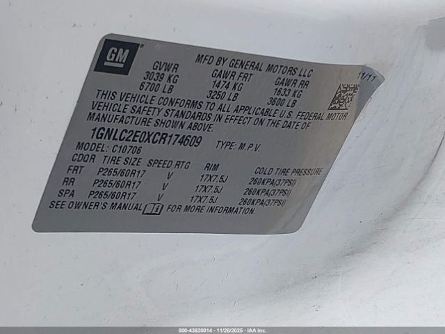 2012 CHEVROLET TAHOE 1GNLC2E0XCR174609 Photo 8