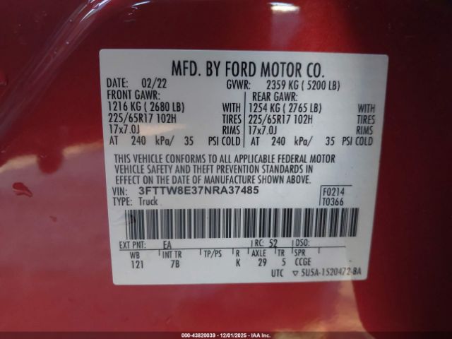 2022 FORD MAVERICK 3FTTW8E37NRA37485 Photo 8