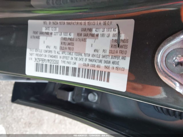 Aukcja sprzedaży 2021 Mazda Mazda3 Select, vin: 3MZBPBBMXMM209388, numer aukcji: 43820121