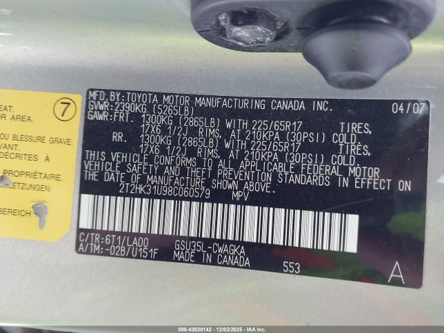 2008 Lexus Rx 350 მანქანა იყიდება აუქციონზე, vin: 2T2HK31U98C060579, აუქციონის ნომერი: 43820142