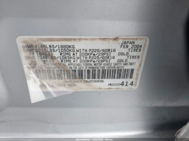 2004 MITSUBISHI OUTLANDER JA4LX41F74U056836 Photo 8