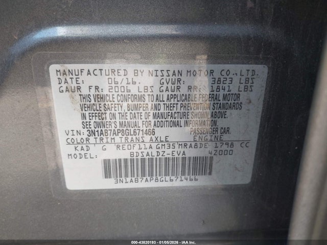 Nissan SENTRA SV 2016 3N1AB7AP8GL671466 Image 9