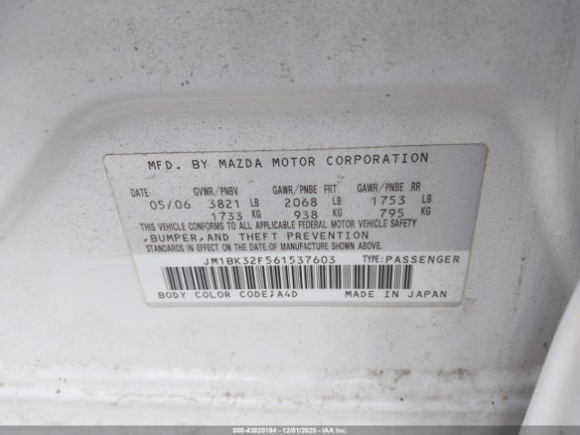 2006 MAZDA MAZDA3 JM1BK32F561537603 Photo 8