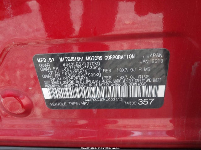 2019 MITSUBISHI OUTLANDER SPORT JA4AR3AU0KU023412 Photo 8