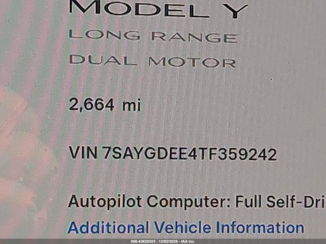 7SAYGDEE4TF359242 Tesla Model Y Long Range Dual Motor All-wheel Drive/long Range Launch Series