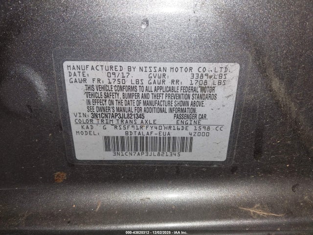 3N1CN7AP3JL821345 Nissan Versa 1.6 S