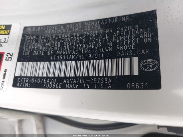 4T1G11AK7RU197946 Toyota CAMRY SE