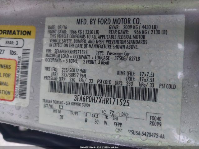 2017 FORD FUSION 3FA6P0H7XHR171525 Photo 8