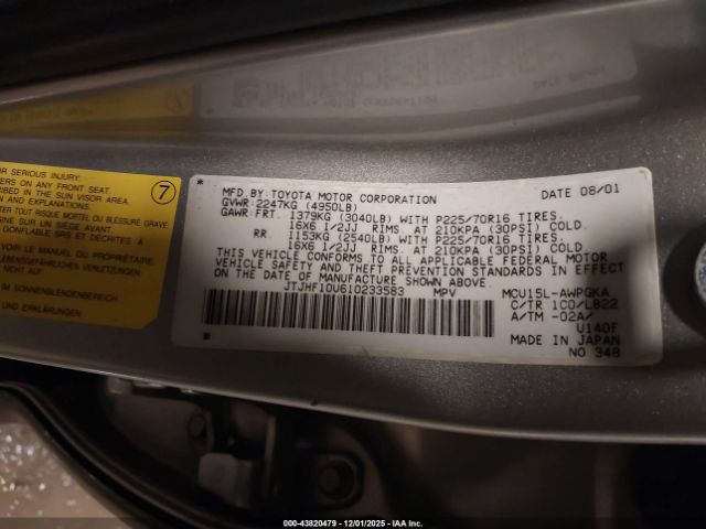 2001 LEXUS RX 300 JTJHF10U610233583 Photo 8