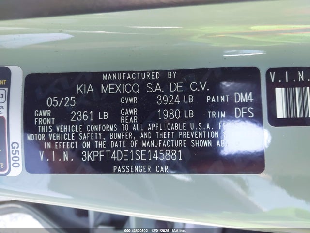 KIA K4 Lxs 2025 3KPFT4DE1SE145881 Image 9