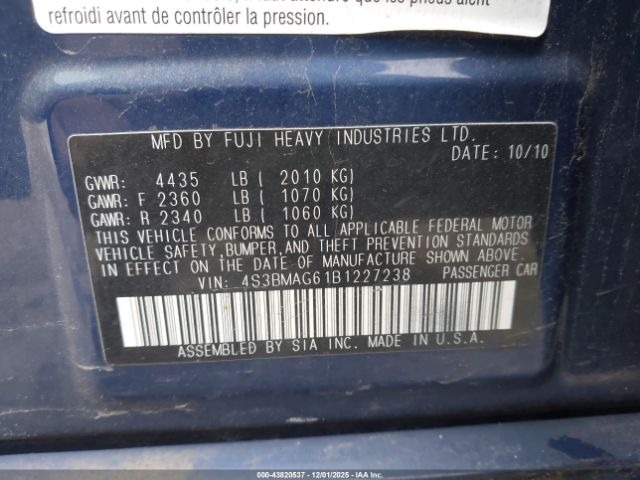 2011 SUBARU LEGACY 4S3BMAG61B1227238 Photo 8