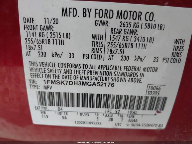 Ford EXPLORER XLT 2021 1FMSK7DH3MGA52176 Image 9