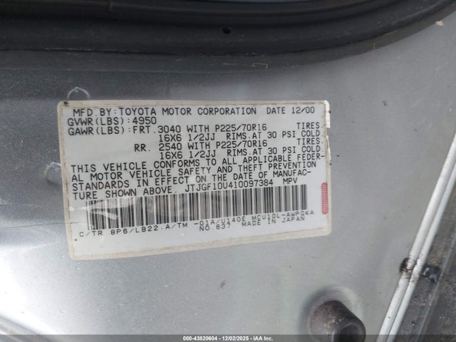 Продажа на аукционе авто 2001 Lexus Rx 300, vin: JTJGF10U410097384, номер лота: 43820604