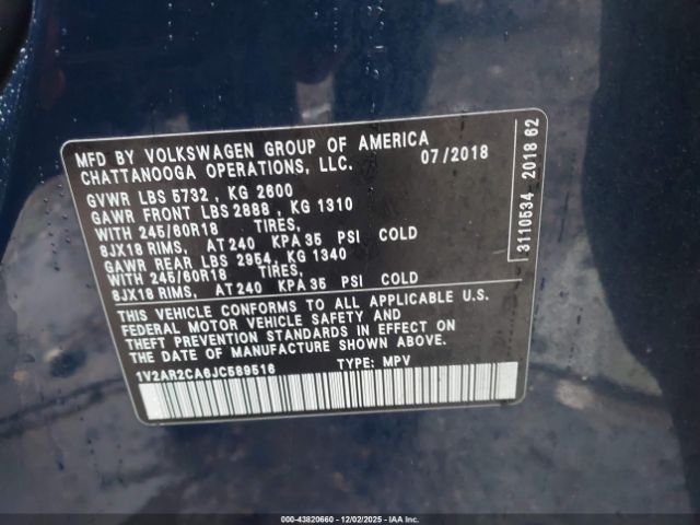 2018 VOLKSWAGEN ATLAS 1V2AR2CA6JC589516 Photo 8