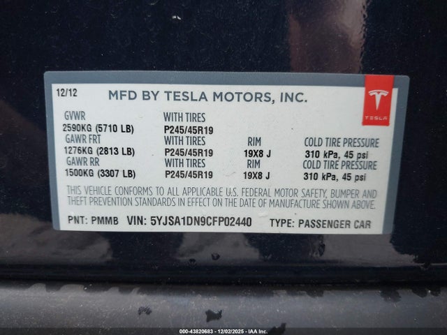 2012 TESLA MODEL S 5YJSA1DN9CFP02440 Photo 8