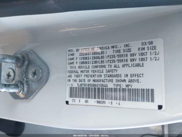 2008 ACURA RDX 5J8TB18568A016644 Photo 8