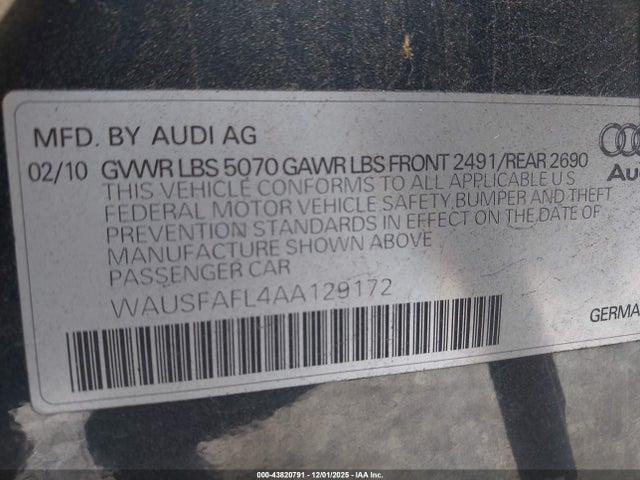 2010 AUDI A4 WAUSFAFL4AA129172 Photo 8