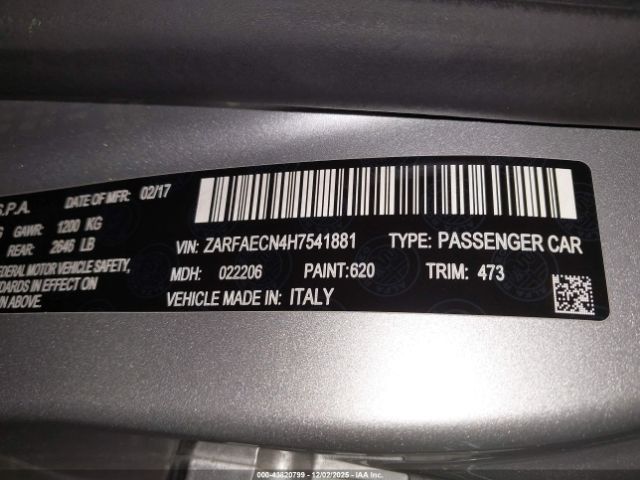 2017 ALFA ROMEO GIULIA ZARFAECN4H7541881 Photo 8