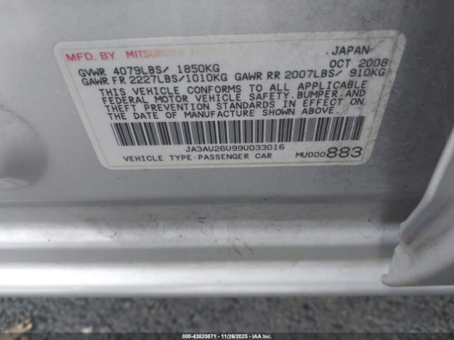 2009 MITSUBISHI LANCER JA3AU26U99U033016 Photo 8