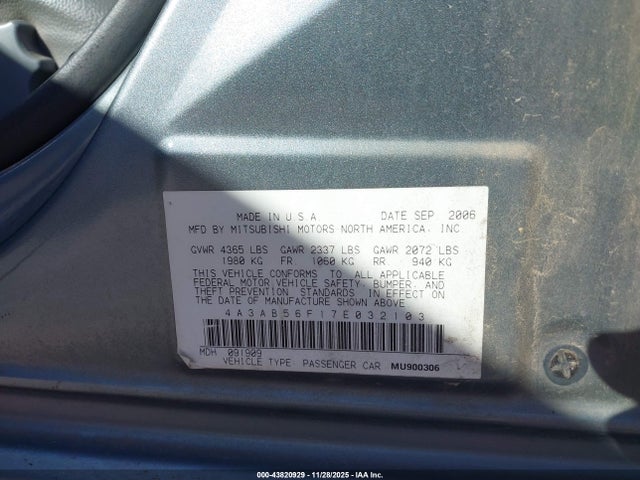 2007 MITSUBISHI GALANT 4A3AB56F17E032103 Photo 8