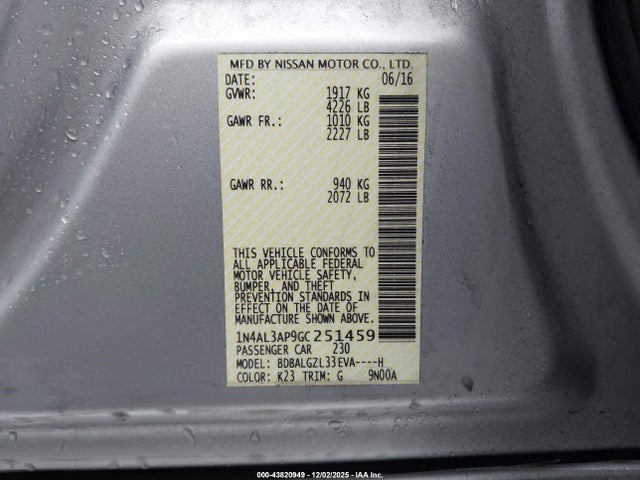 1N4AL3AP9GC251459 Nissan Altima 2.5 S