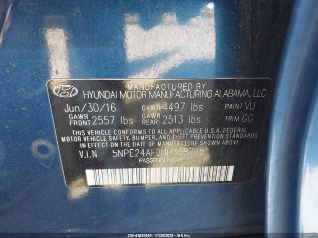 2017 HYUNDAI SONATA 5NPE24AF2HH468725 Photo 8