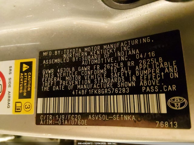 Toyota CAMRY LE 2016 4T4BF1FK8GR576283 Image 9