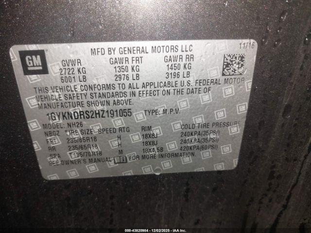 2017 CADILLAC XT5 1GYKNDRS2HZ191055 Photo 8