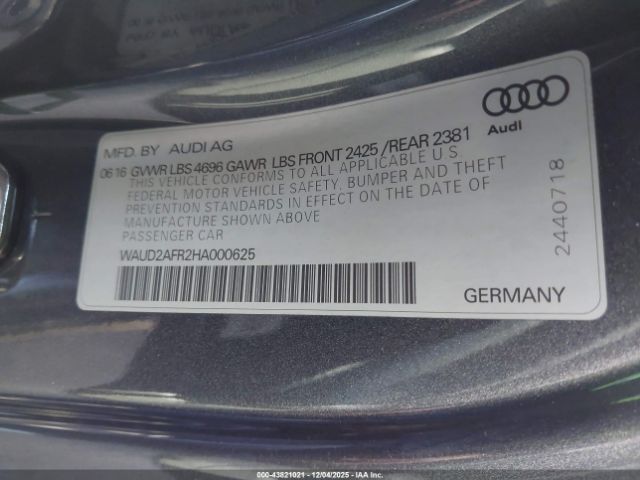 2017 AUDI A5 WAUD2AFR2HA000625 Photo 8