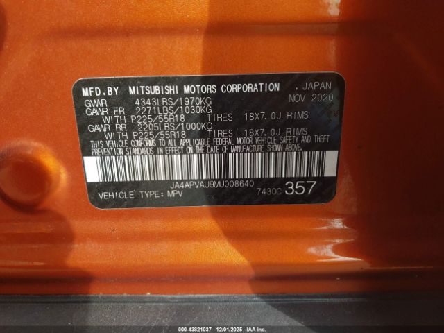 2021 MITSUBISHI OUTLANDER SPORT JA4APVAU9MU008640 Photo 8