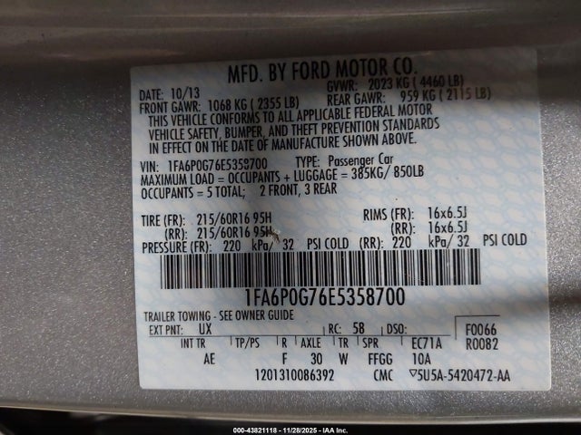 Продажа на аукционе авто 2014 Ford Fusion S, vin: 1FA6P0G76E5358700, номер лота: 43821118