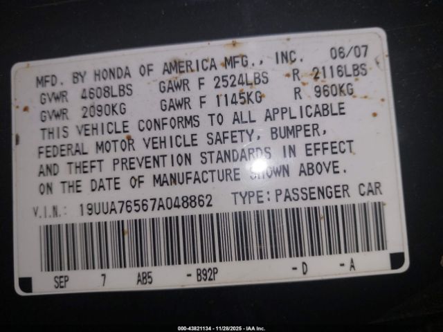 2007 ACURA TL 19UUA76567A048862 Photo 8