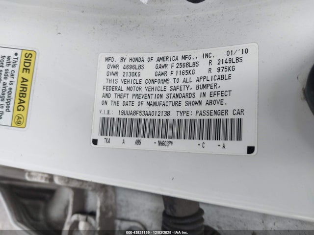2010 Acura Tl 3.5 მანქანა იყიდება აუქციონზე, vin: 19UUA8F53AA012138, აუქციონის ნომერი: 43821159