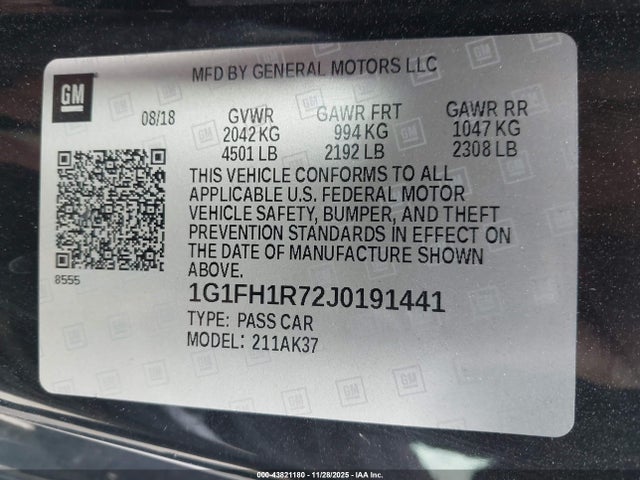 1G1FH1R72J0191441 Chevrolet lt1 - direct injection, afm, variable valve timing, high output, alum