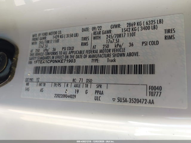 Aukcja sprzedaży 2022 Ford F-150 Xl, vin: 1FTEX1CP0NKE71903, numer aukcji: 43821218