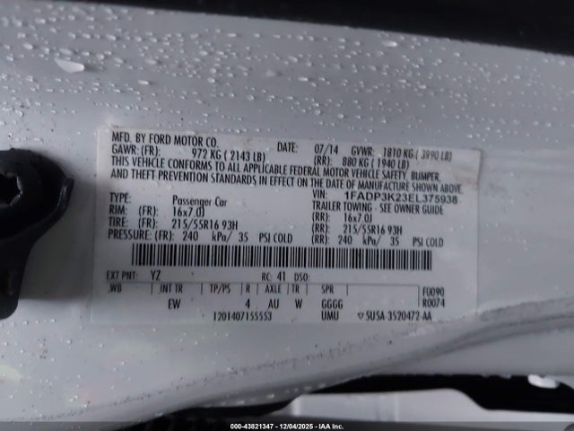 Ford FOCUS SE 2014 1FADP3K23EL375938 Image 9
